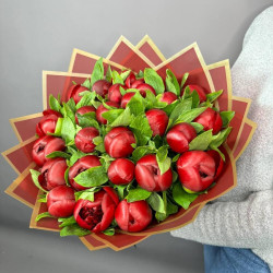 25 бордовых пионов